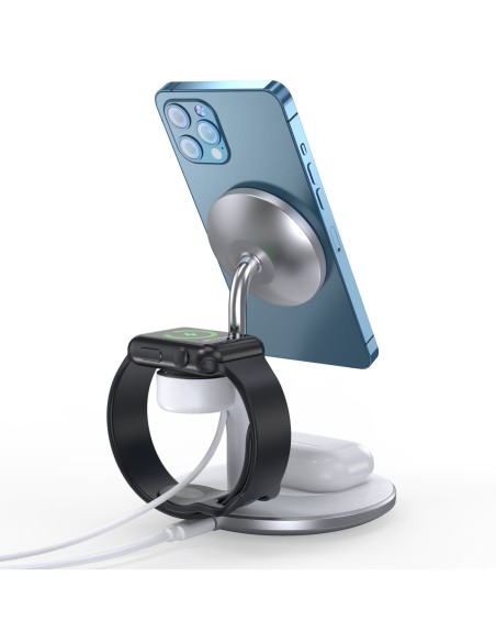 Magnetinis belaidis įkroviklis iPhone AirPods Pro + laikiklis Apple Watch 3in1 baltas Magnetinis belaidis įkroviklis iPhone AirPods Pro + laikiklis Apple Watch 3in1 baltas