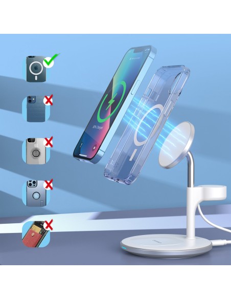 Magnetinis belaidis įkroviklis iPhone AirPods Pro + laikiklis Apple Watch 3in1 baltas Magnetinis belaidis įkroviklis iPhone AirPods Pro + laikiklis Apple Watch 3in1 baltas