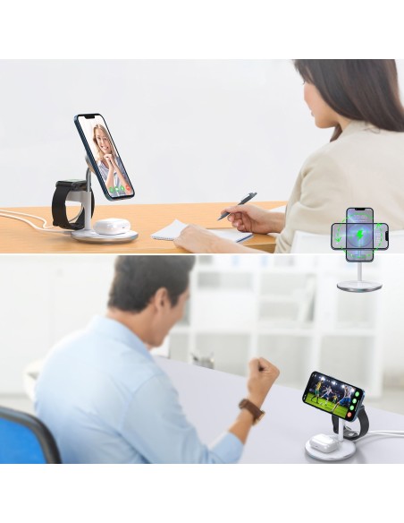 Magnetinis belaidis įkroviklis iPhone AirPods Pro + laikiklis Apple Watch 3in1 baltas Magnetinis belaidis įkroviklis iPhone AirPods Pro + laikiklis Apple Watch 3in1 baltas