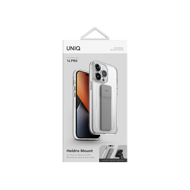 Uniq Heldro Mount dėklas, skirtas iPhone 14 Pro - skaidrus
