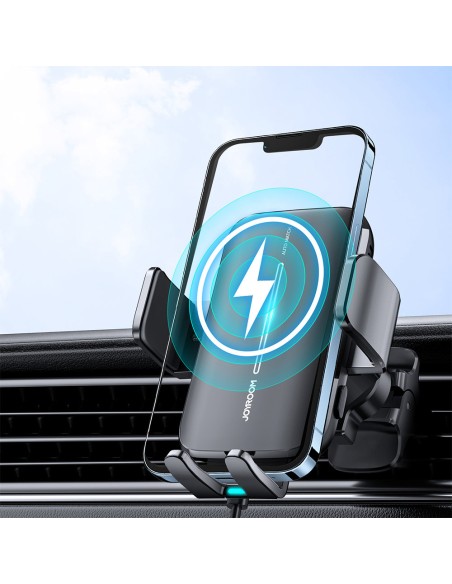 Juodas automobilinis laikiklis su 15W belaidžiu įkrovikliu orlaidei