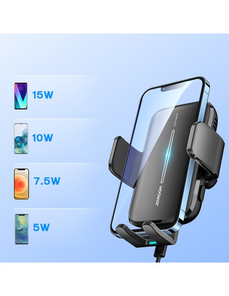 Juodas automobilinis laikiklis su 15W belaidžiu įkrovikliu orlaidei