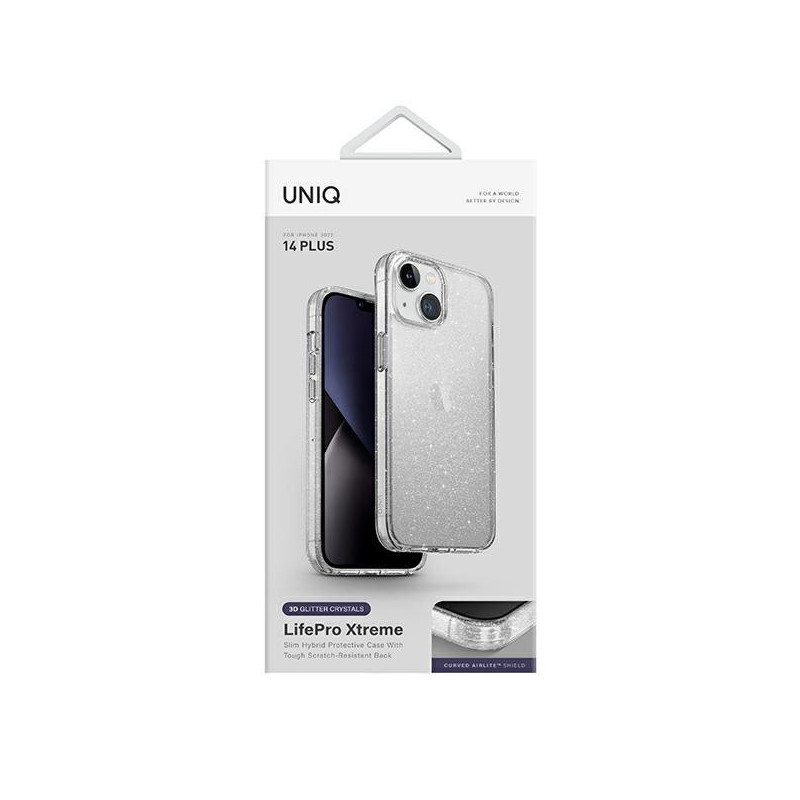 Uniq LifePro Xtreme dėklas iPhone 14 Plus - skaidrus ir sidabrinis
