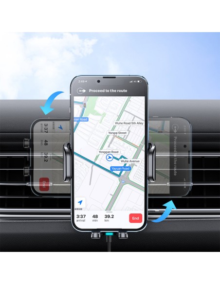 Juodas automobilinis laikiklis su 15W belaidžiu įkrovikliu orlaidei