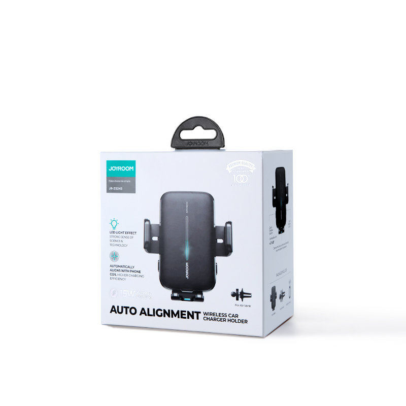 Juodas automobilinis laikiklis su 15W belaidžiu įkrovikliu orlaidei