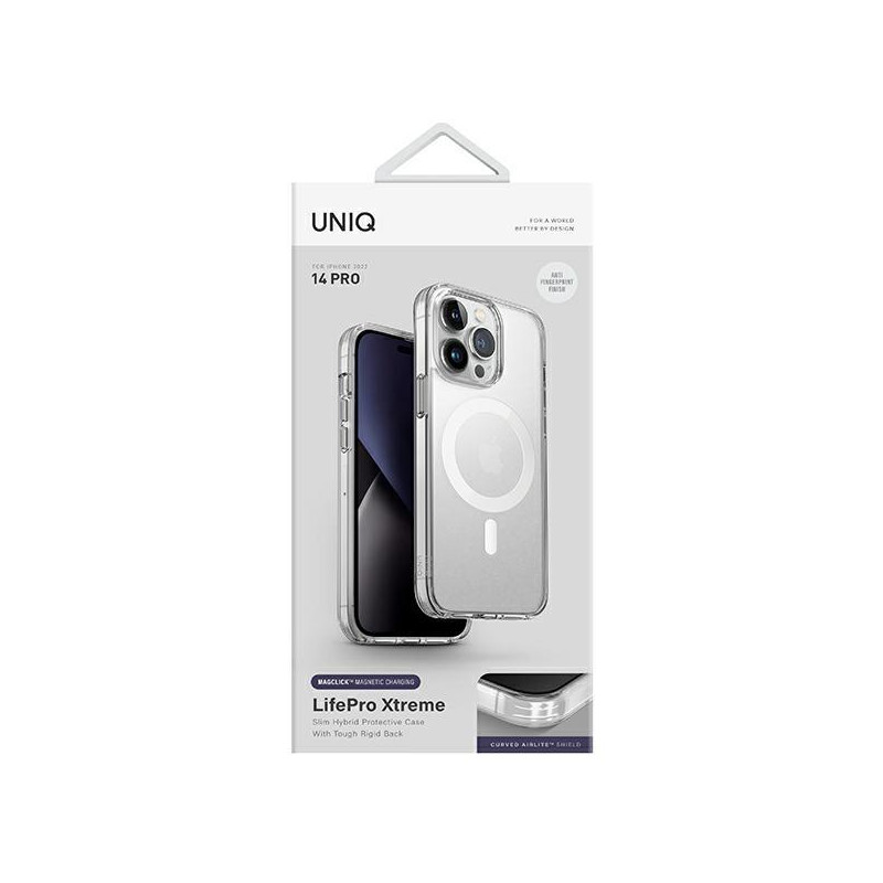 UNIQ LifePro Xtreme Magclick įkrovimo dėklas, skirtas iPhone 14 Pro - skaidrus