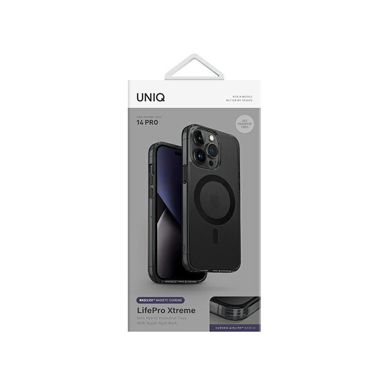 Uniq LifePro Xtreme Magclick įkrovimo dėklas, skirtas iPhone 14 Pro - pilka ir juoda