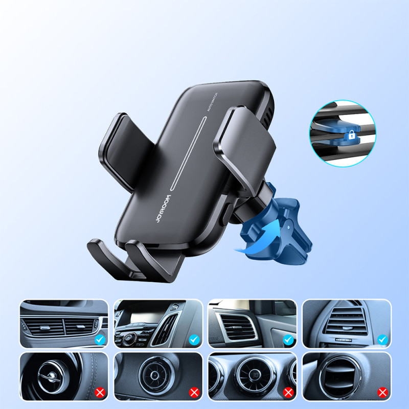 Juodas automobilinis laikiklis su 15W belaidžiu įkrovikliu orlaidei