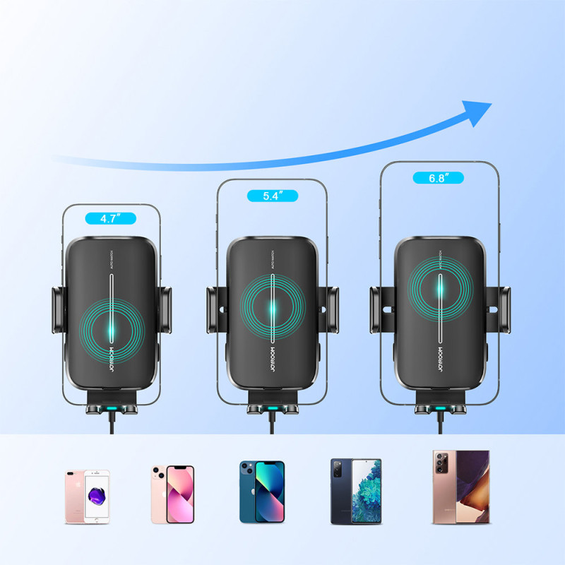 Juodas automobilinis laikiklis su 15W belaidžiu įkrovikliu orlaidei