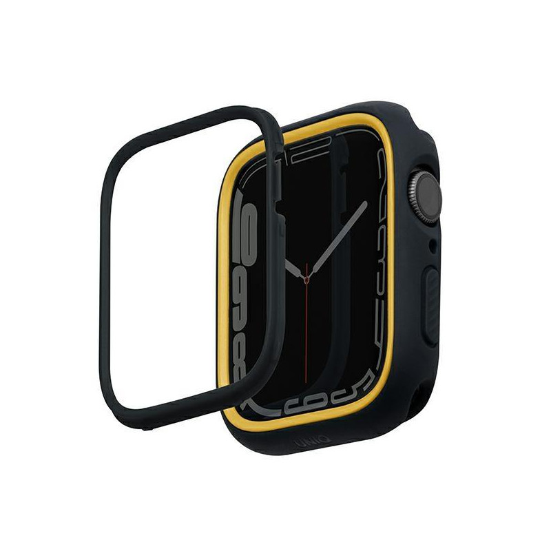 UNIQ Moduo dėklas Apple Watch 4/ 5/ 6/ 7/ 8/ 9/ SE/ SE2 44/ 45mm – juodas ir garstyčių spalvos UNIQ Moduo dėklas Apple Watch 4/ 5/ 6/ 7/ 8/ 9/ SE/ SE2 44/ 45mm – juodas ir garstyčių spalvos