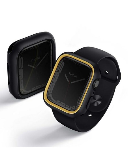 UNIQ Moduo dėklas Apple Watch 4/ 5/ 6/ 7/ 8/ 9/ SE/ SE2 44/ 45mm – juodas ir garstyčių spalvos UNIQ Moduo dėklas Apple Watch 4/ 5/ 6/ 7/ 8/ 9/ SE/ SE2 44/ 45mm – juodas ir garstyčių spalvos