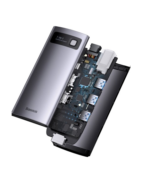Prijungimo stotis HUB 7in1 USB-C 2xHDMI 3xUSB 3.2 1xPower Delivery RJ-45 Ethernet pilka Prijungimo stotis HUB 7in1 USB-C 2xHDMI 3xUSB 3.2 1xPower Delivery RJ-45 Ethernet pilka