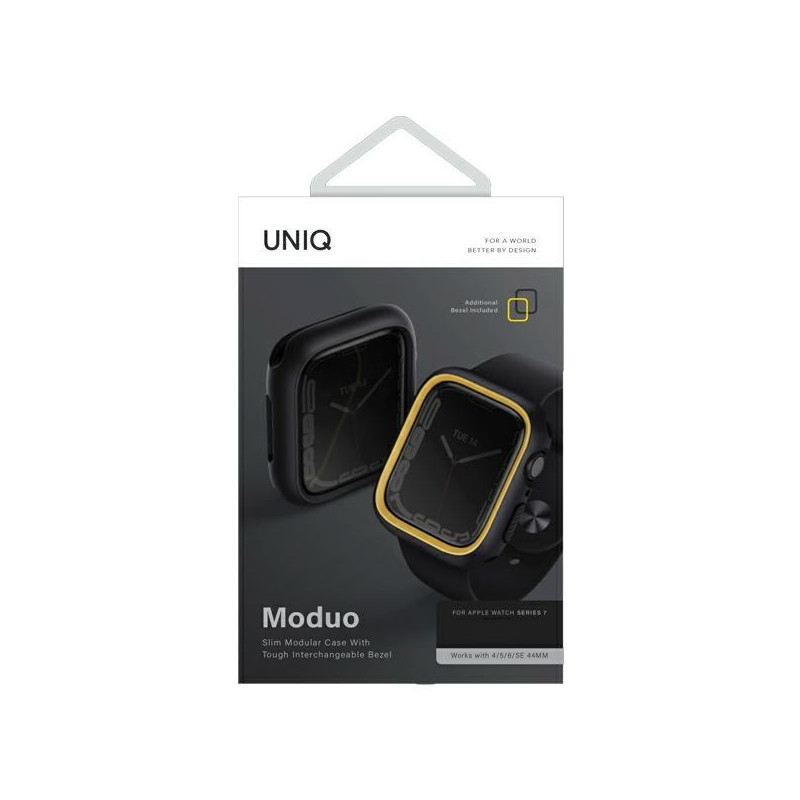 UNIQ Moduo dėklas Apple Watch 4/ 5/ 6/ 7/ 8/ 9/ SE/ SE2 44/ 45mm – juodas ir garstyčių spalvos