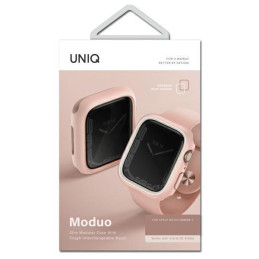 Uniq Moduo dėklas, skirtas Apple Watch 4/ 5/ 6/ 7/ 8/ SE/ SE2 44/ 45mm – rožinė ir balta