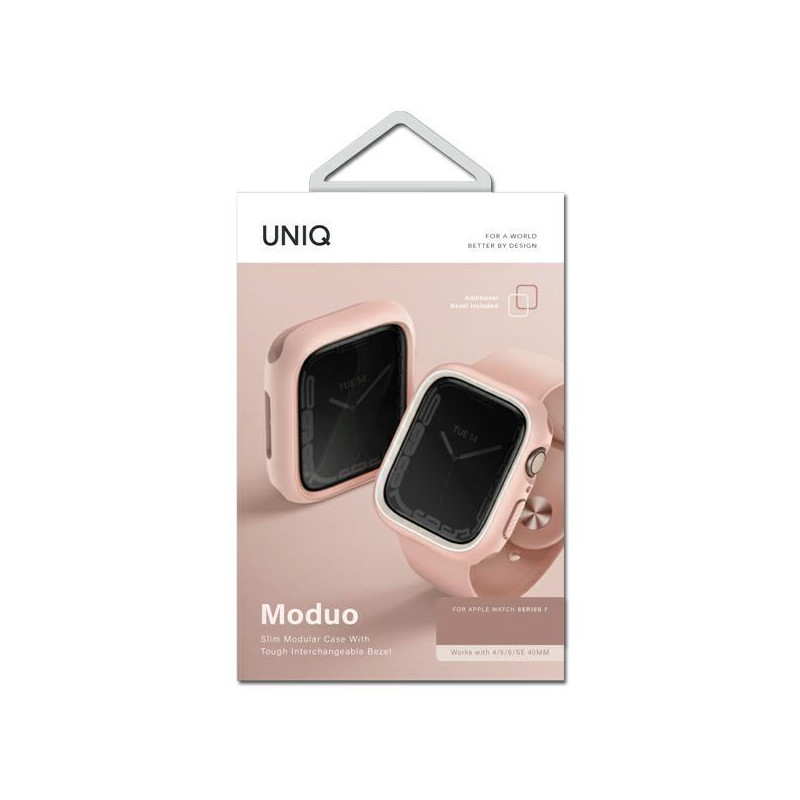 Uniq Moduo dėklas, skirtas Apple Watch 4/ 5/ 6/ 7/ 8/ SE/ SE2 44/ 45mm – rožinė ir balta