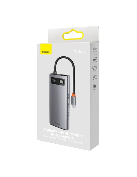 Prijungimo stotis HUB 7in1 USB-C 2xHDMI 3xUSB 3.2 1xPower Delivery RJ-45 Ethernet pilka Prijungimo stotis HUB 7in1 USB-C 2xHDMI 3xUSB 3.2 1xPower Delivery RJ-45 Ethernet pilka
