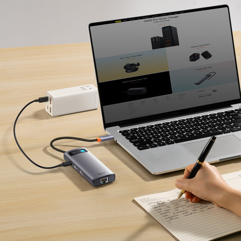 Prijungimo stotis HUB 7in1 USB-C 2xHDMI 3xUSB 3.2 1xPower Delivery RJ-45 Ethernet pilka