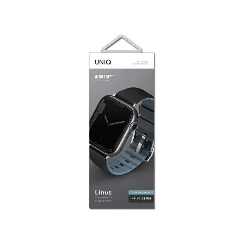 UNIQ Linus dirželis, skirtas Apple Watch 1/ 2/ 3/ 4/ 5/ 6/ 7/ 8/ SE/ SE2 38/ 40/ 41mm – juodas