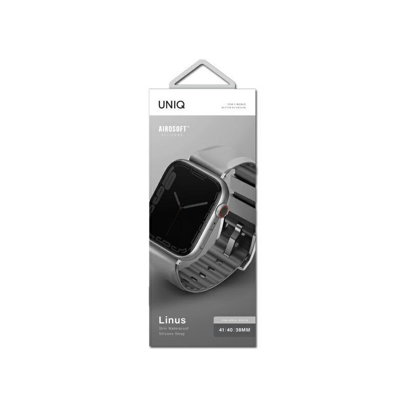 UNIQ Linus dirželis, skirtas Apple Watch 1/ 2/ 3/ 4/ 5/ 6/ 7/ 8/ SE/ SE2 38/ 40/ 41mm – pilkas