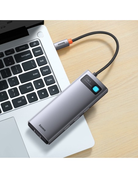 Prijungimo stotis HUB 7in1 USB-C 2xHDMI 3xUSB 3.2 1xPower Delivery RJ-45 Ethernet pilka Prijungimo stotis HUB 7in1 USB-C 2xHDMI 3xUSB 3.2 1xPower Delivery RJ-45 Ethernet pilka