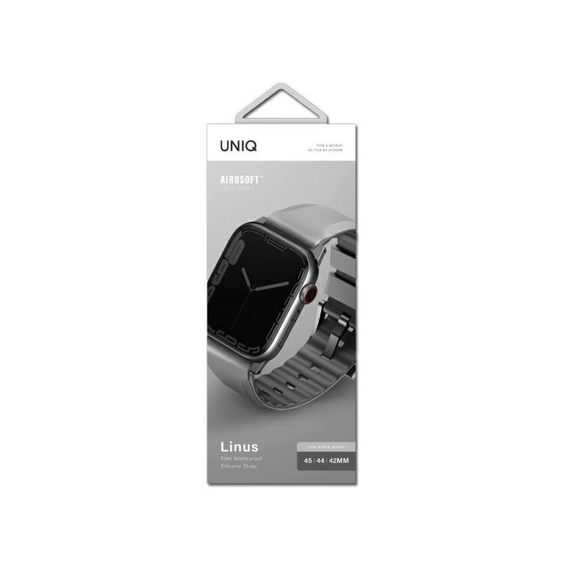 UNIQ Linus dirželis, skirtas Apple Watch 1/ 2/ 3/ 4/ 5/ 6/ 7/ 8/ SE/ SE2/ Ultra 42/ 44/ 45/ 49mm – pilkas