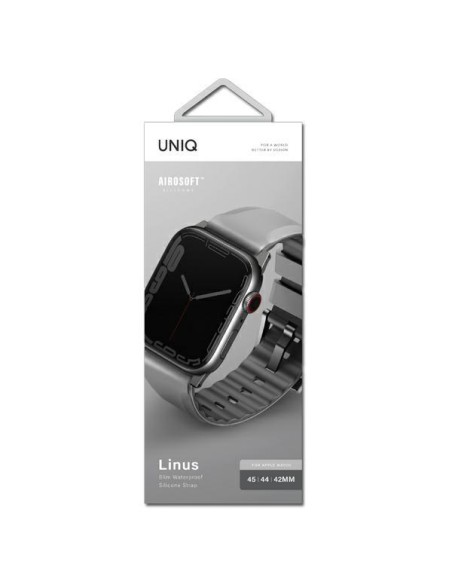 UNIQ Linus dirželis, skirtas Apple Watch 1/ 2/ 3/ 4/ 5/ 6/ 7/ 8/ SE/ SE2/ Ultra 42/ 44/ 45/ 49mm – pilkas