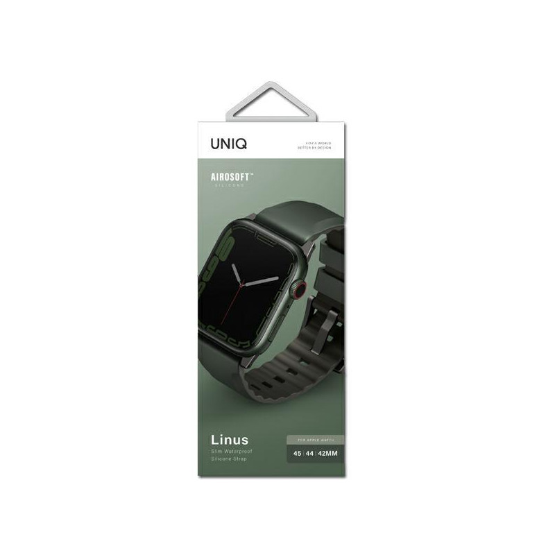 UNIQ Linus dirželis, skirtas Apple Watch 1/ 2/ 3/ 4/ 5/ 6/ 7/ 8/ SE/ SE2/ Ultra 42/ 44/ 45/ 49mm – žalias