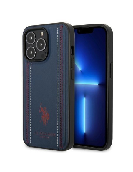 JAV Polo Assn byla Leather Stitch iPhone 14 Pro - tamsiai mėlyna JAV Polo Assn byla Leather Stitch iPhone 14 Pro - tamsiai mėlyna