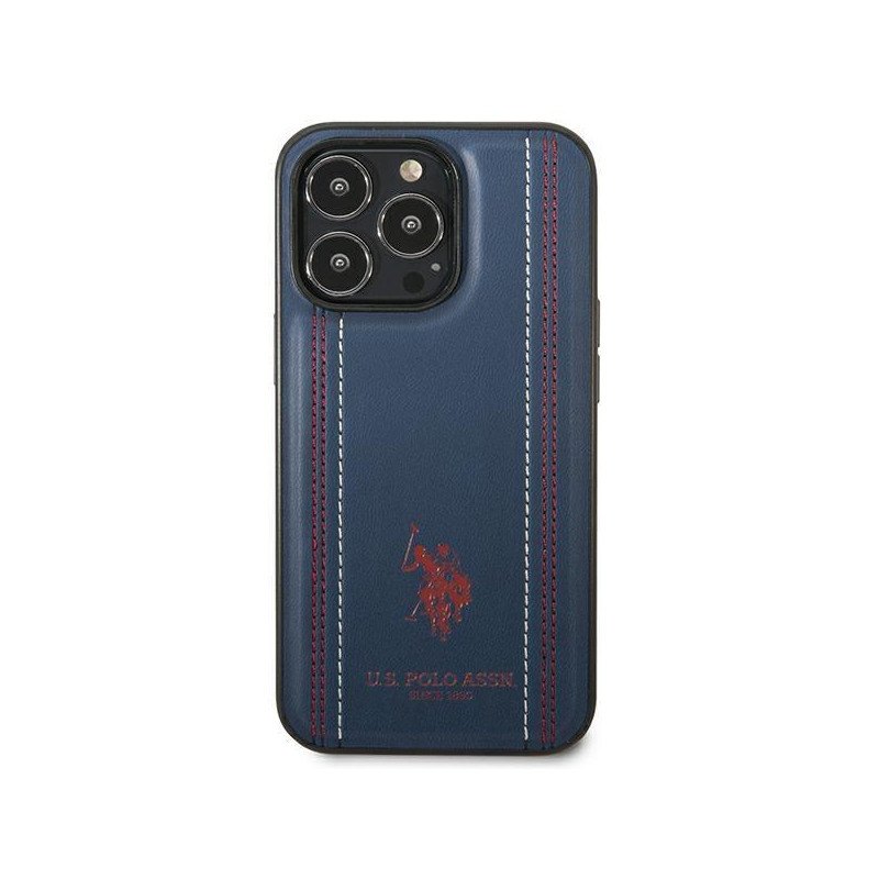JAV Polo Assn byla Leather Stitch iPhone 14 Pro - tamsiai mėlyna