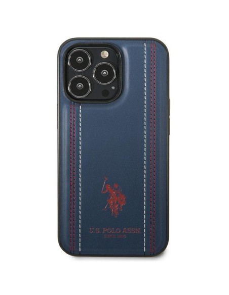 JAV Polo Assn byla Leather Stitch iPhone 14 Pro - tamsiai mėlyna JAV Polo Assn byla Leather Stitch iPhone 14 Pro - tamsiai mėlyna