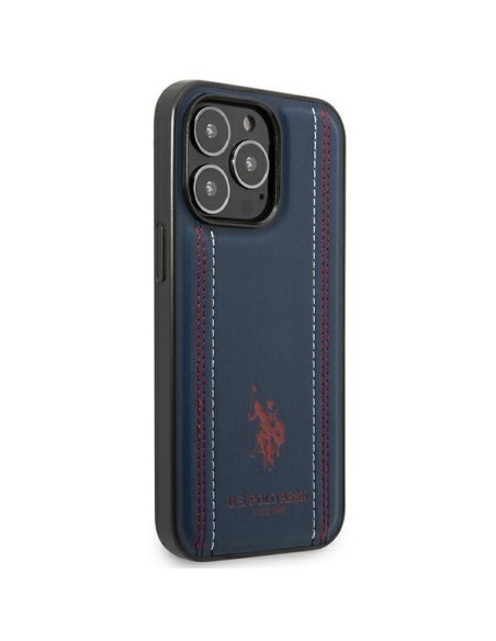 JAV Polo Assn byla Leather Stitch iPhone 14 Pro - tamsiai mėlyna JAV Polo Assn byla Leather Stitch iPhone 14 Pro - tamsiai mėlyna