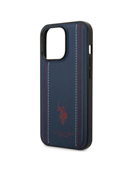 JAV Polo Assn byla Leather Stitch iPhone 14 Pro - tamsiai mėlyna JAV Polo Assn byla Leather Stitch iPhone 14 Pro - tamsiai mėlyna