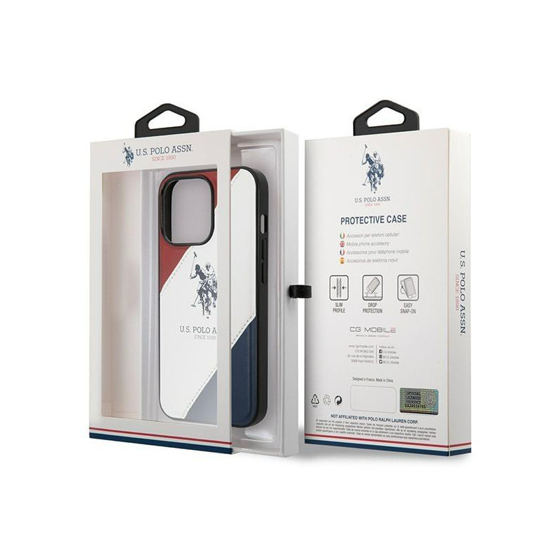 JAV Polo Assn byla Trispalvė reljefinė, skirta iPhone 14 Pro – balta
