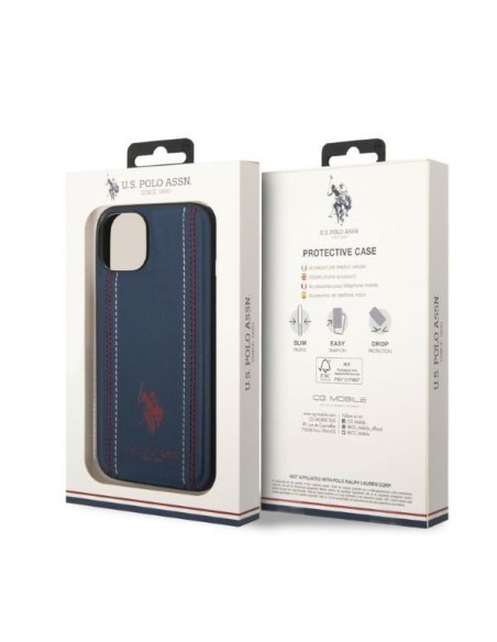 JAV Polo Assn byla Leather Stitch iPhone 14 - tamsiai mėlyna JAV Polo Assn byla Leather Stitch iPhone 14 - tamsiai mėlyna