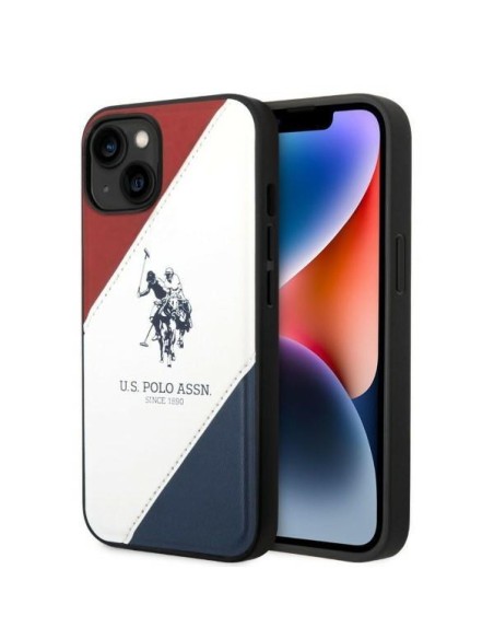 JAV Polo Assn byla Trispalvė reljefinė, skirta iPhone 14 - balta JAV Polo Assn byla Trispalvė reljefinė, skirta iPhone 14 - balta