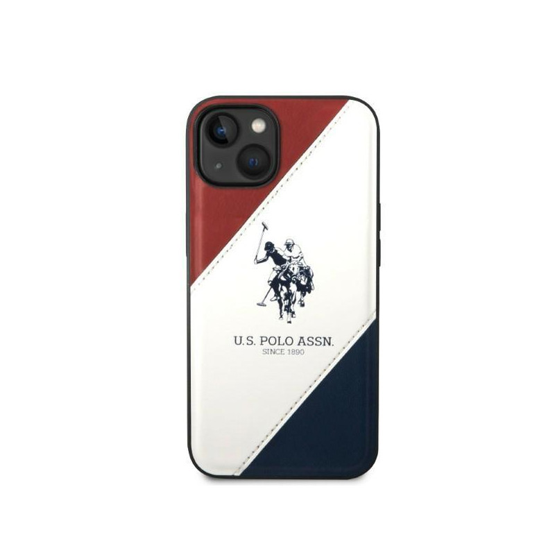 JAV Polo Assn byla Trispalvė reljefinė, skirta iPhone 14 - balta