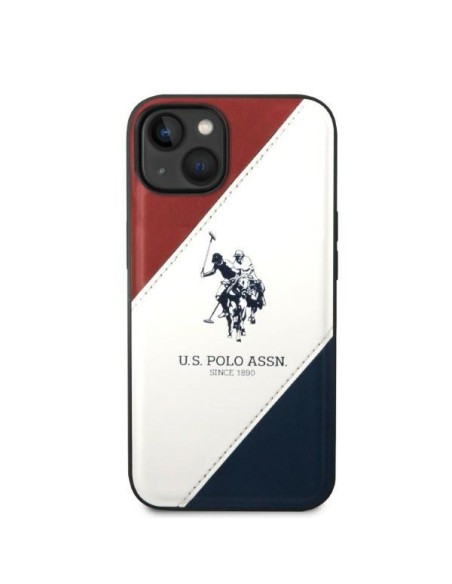 JAV Polo Assn byla Trispalvė reljefinė, skirta iPhone 14 - balta JAV Polo Assn byla Trispalvė reljefinė, skirta iPhone 14 - balta