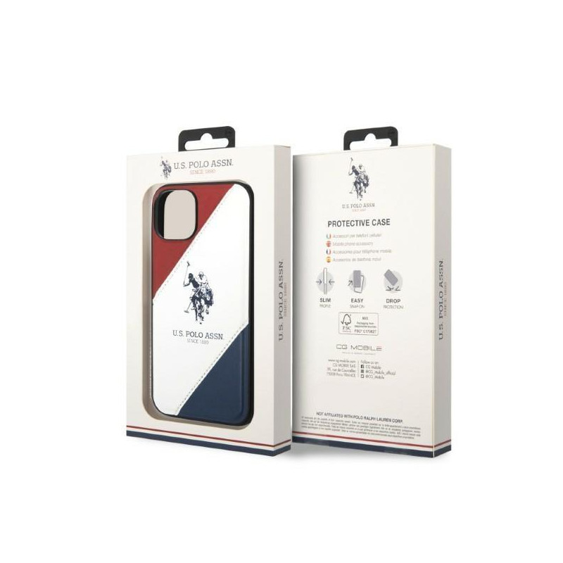 JAV Polo Assn byla Trispalvė reljefinė, skirta iPhone 14 - balta