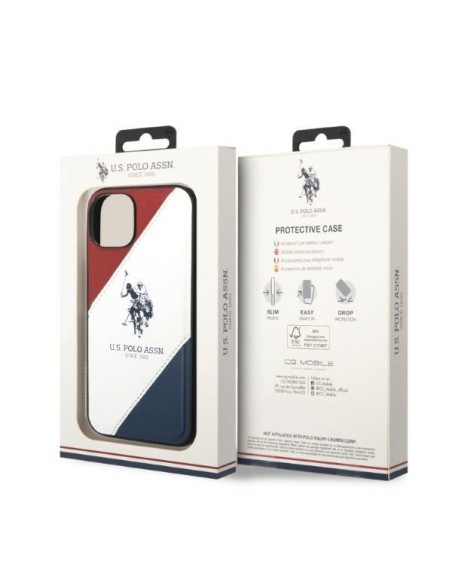 JAV Polo Assn byla Trispalvė reljefinė, skirta iPhone 14 - balta JAV Polo Assn byla Trispalvė reljefinė, skirta iPhone 14 - balta