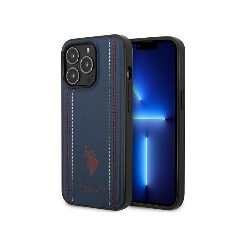 JAV Polo Assn byla Leather Stitch iPhone 14 Pro Max - tamsiai mėlyna JAV Polo Assn byla Leather Stitch iPhone 14 Pro Max - tamsiai mėlyna