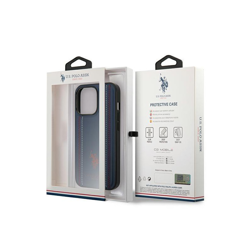 JAV Polo Assn byla Leather Stitch iPhone 14 Pro Max - tamsiai mėlyna