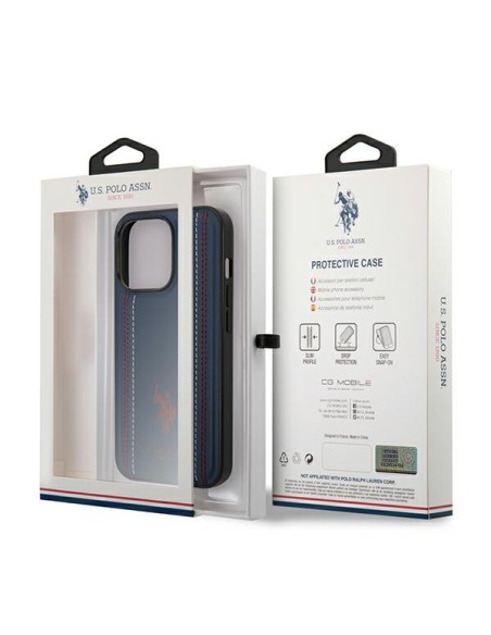 JAV Polo Assn byla Leather Stitch iPhone 14 Pro Max - tamsiai mėlyna