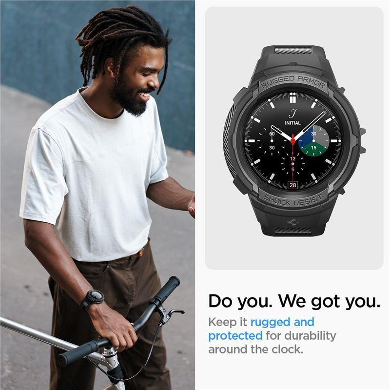 Spigen Rugged Armor Pro dėklas su dirželiu, skirtas Samsung Galaxy Watch 5 Pro (45 mm) - juodas