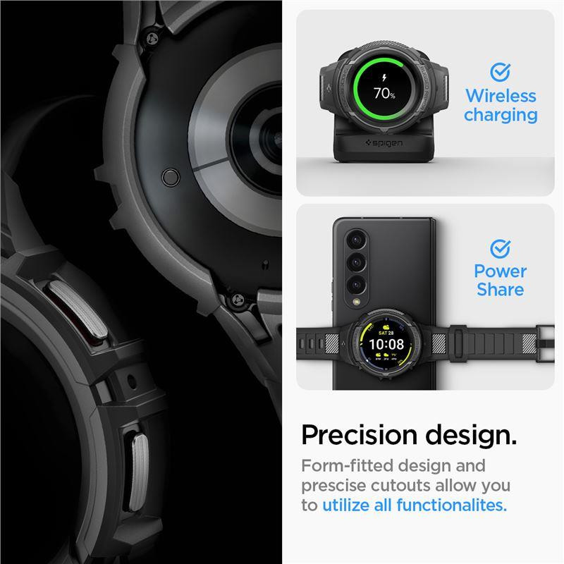 Spigen Rugged Armor Pro dėklas su dirželiu, skirtas Samsung Galaxy Watch 5 Pro (45 mm) - juodas