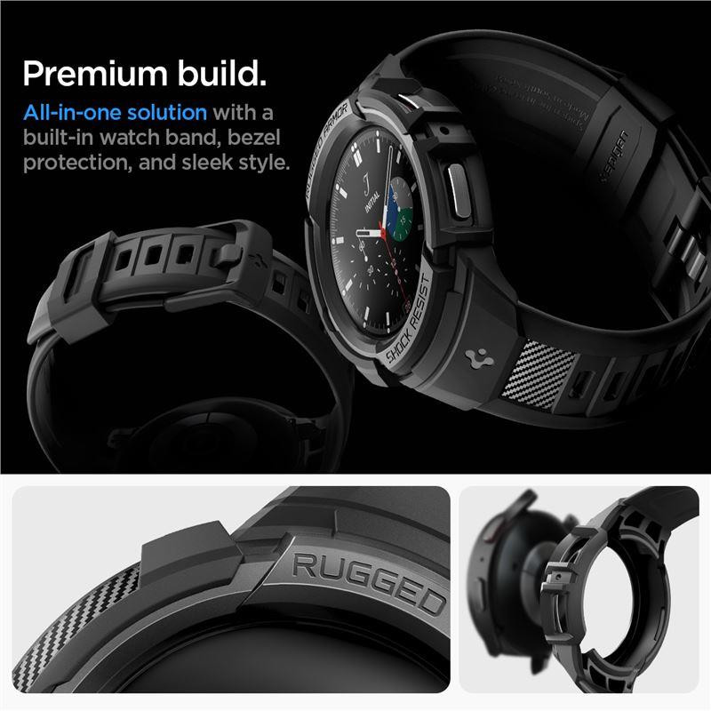 Spigen Rugged Armor Pro dėklas su dirželiu, skirtas Samsung Galaxy Watch 5 Pro (45 mm) - juodas