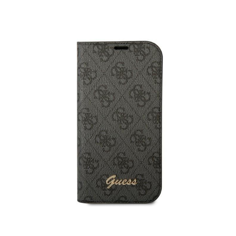 Guess 4G Vintage Gold Logo dėklas, skirtas iPhone 14 Plus - juodas