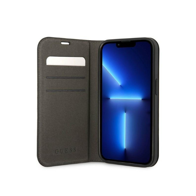 Guess 4G Vintage Gold Logo dėklas, skirtas iPhone 14 Plus - juodas