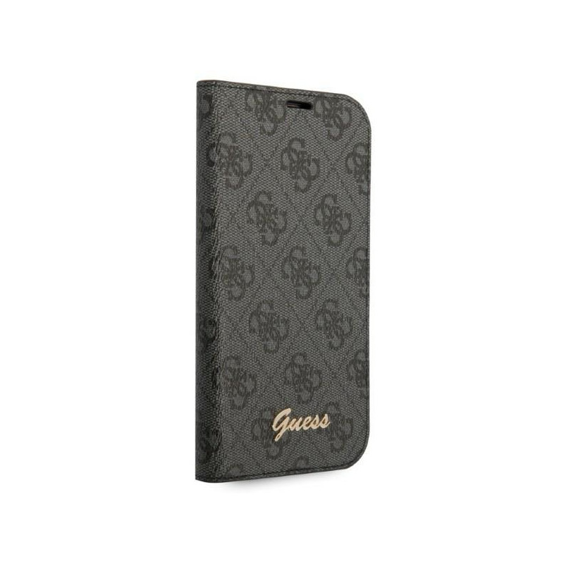 Guess 4G Vintage Gold Logo dėklas, skirtas iPhone 14 Plus - juodas