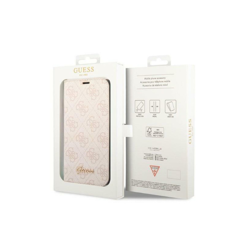 Guess 4G Vintage Gold Logo dėklas, skirtas iPhone 14 Plus - rožinis