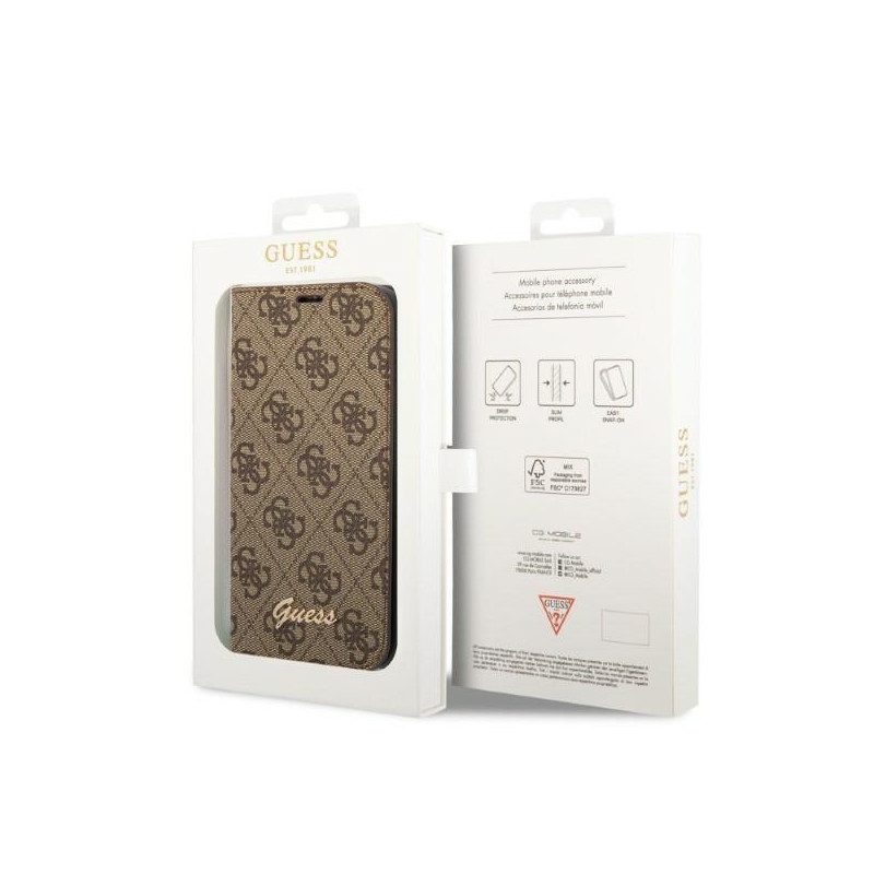 Guess 4G Vintage Gold Logo dėklas, skirtas iPhone 14 Plus - rudas